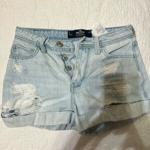Hollister Light Blue Distressed Denim Shorts